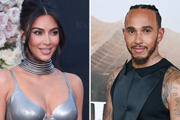 Lewis Hamilton and Kim Kardashian in separate public appearances.