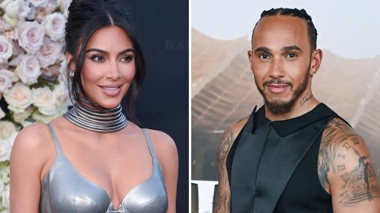Lewis Hamilton and Kim Kardashian in separate public appearances.